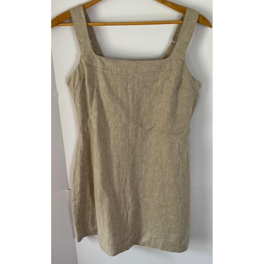 Abercrombie & Fitch Womens Linen Blend Square Neck Mini Dress Tan Large 159-374